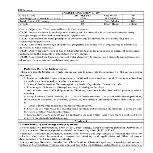 basic engineering chemistry saylbus | PDF