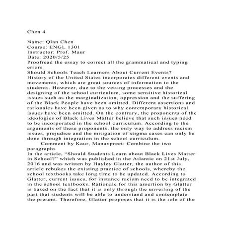 Chen 4Name Qian ChenCourse ENGL 1301Instructor Prof. Ma.docx