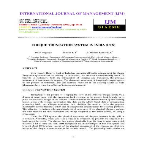 Cheque truncation system in india (cts) | PDF