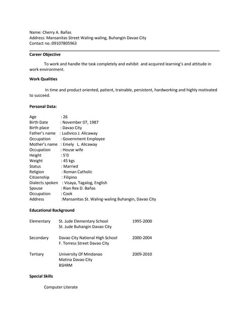 Mary Wilson 39 s SLS1321 WK3 Resume - Cheresume 140730025000 Phpapp02 Thumbnail 