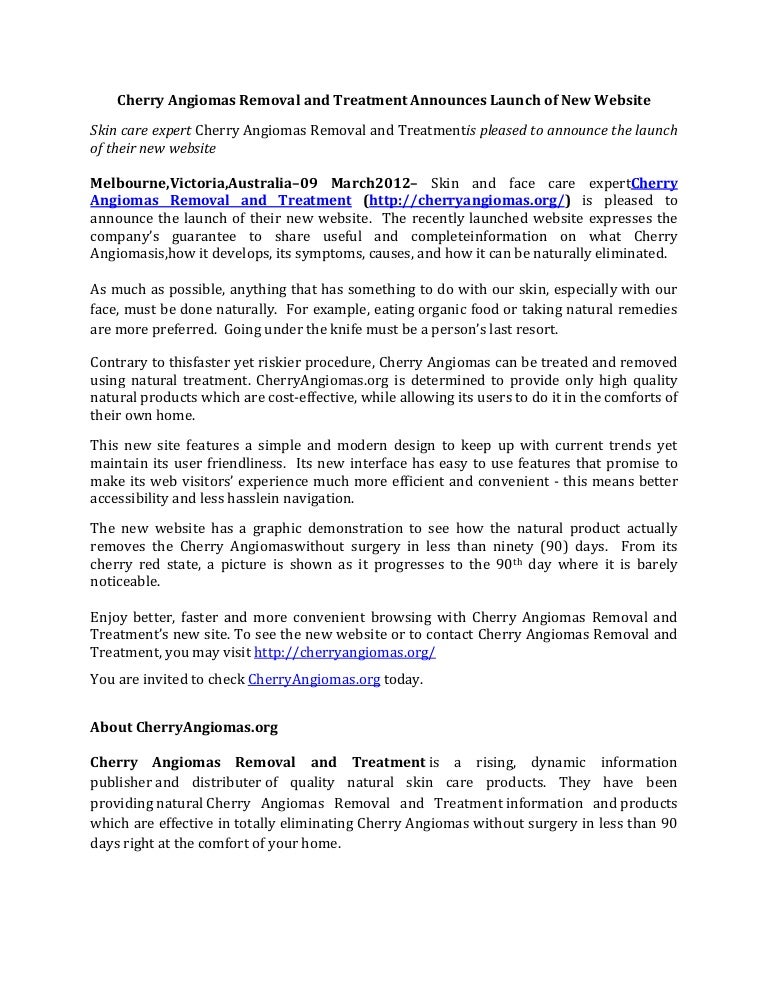 Cherry Angiomas Removal and Treatment Announces Launch of New site