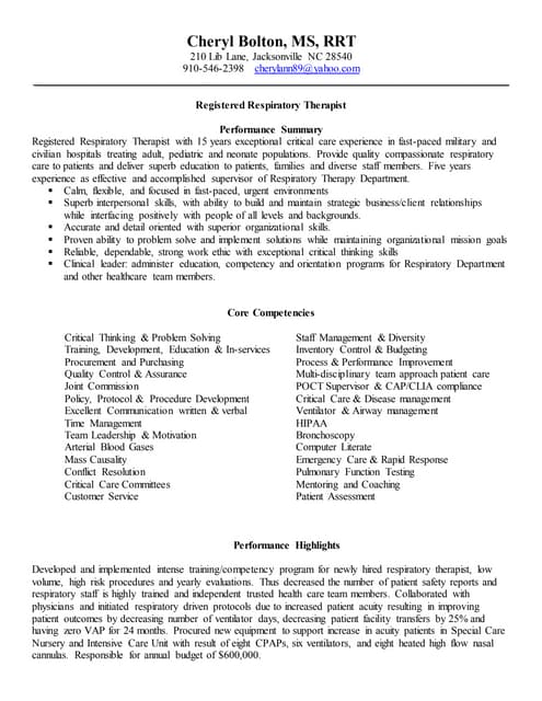 Respiratory Therapist Resume Samples Qwikresume