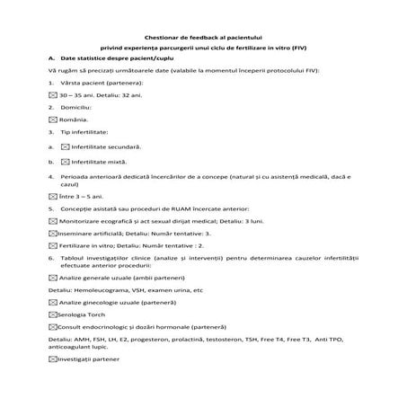 Chestionar feedback fiv 5 gynatal timisoara_fara comentarii | PDF