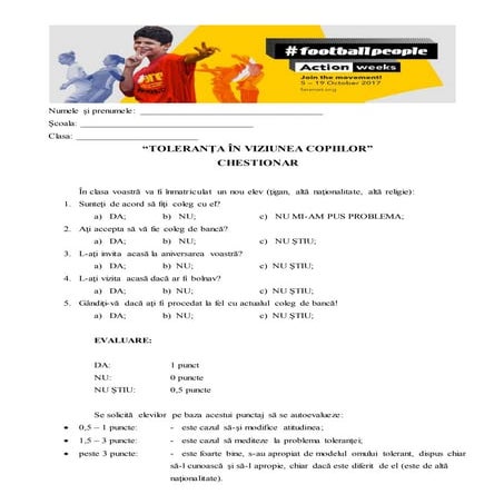 Chestionar “TOLERANŢA ÎN VIZIUNEA COPIILOR”