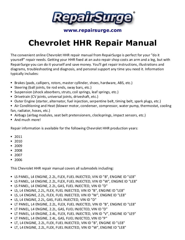 Chevrolet HHR Repair Manual 2006-2011 | Chevrolet Hhr Engine Diagram | | SlideShare