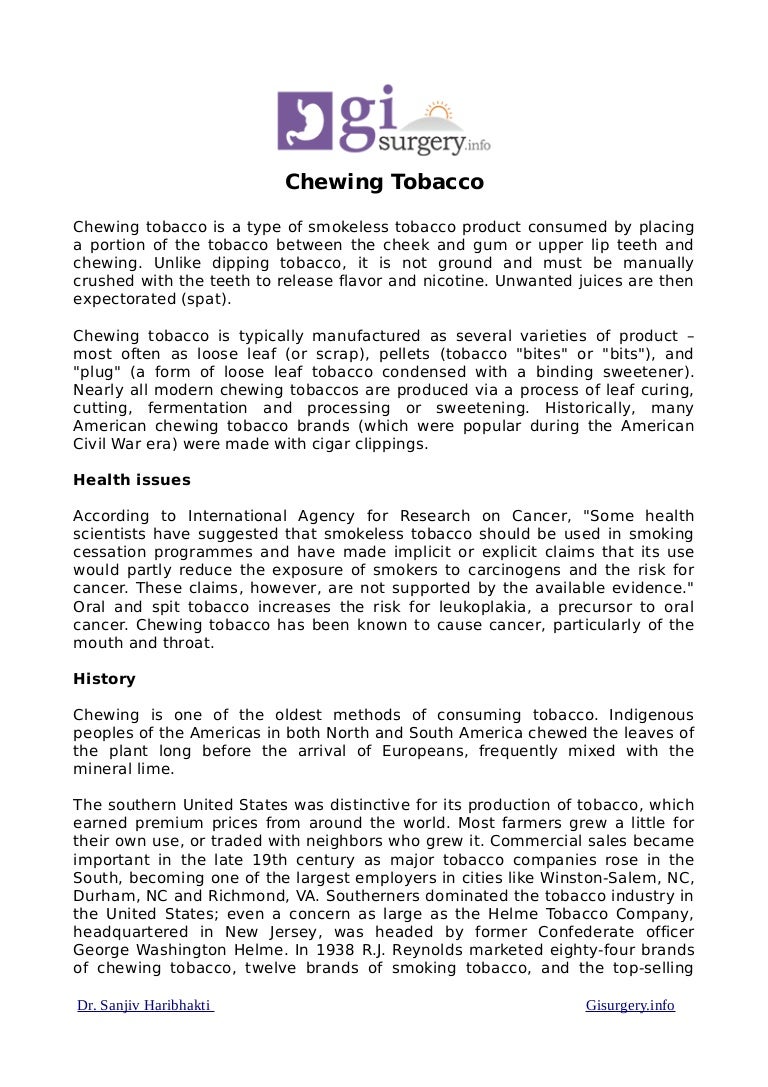 Chewing Tobacco Known to Cause Cancer