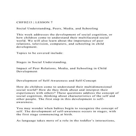 CHFD215  LESSON 7Social Understanding, Peers, Media, and Sc.docx