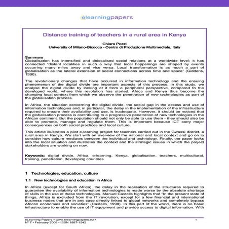 Distance training of teachers in a rural area in Kenya