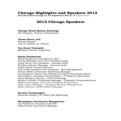 Chicago 12 speakers and activites