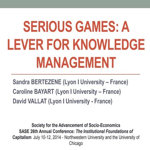 Serious Games: a Lever for Knowledge Management 