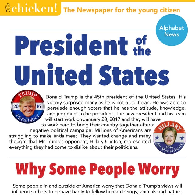 The President of the USA for kids from chicken! Newspaper for children