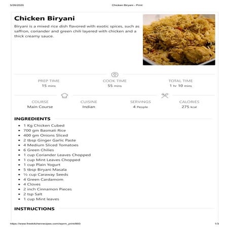 Chicken Biryani Recipe | PDF