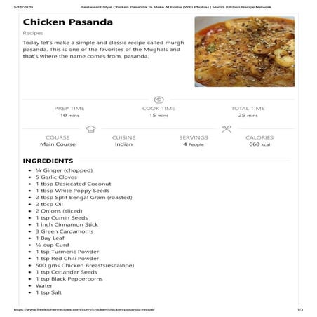 Chicken Pasanda Recipe