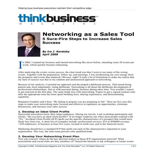 Networking as a Sales Tool - 5 Sure-Fire Steps to Increase Sales Success