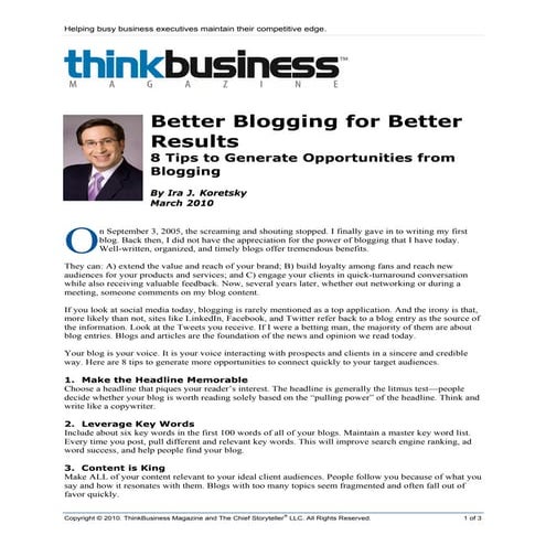 Better Blogging for Better Results - 8 Tips to Generate Opportunities from Bl...