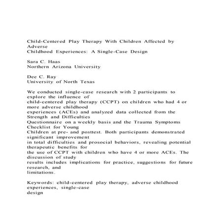 Child-Centered Play Therapy With Children Affected by Adverse