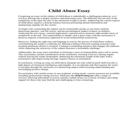 Child Abuse Essay. Incredible Essay On Child Abuse  Thatsnotus