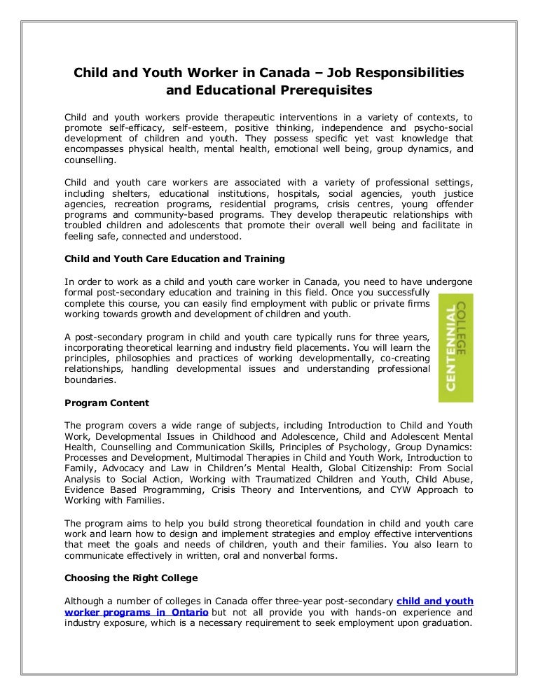 Child and youth worker in canada job responsibilities and education…