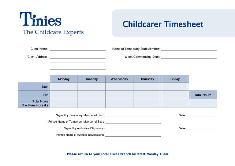 childcarers nannies timesheet
