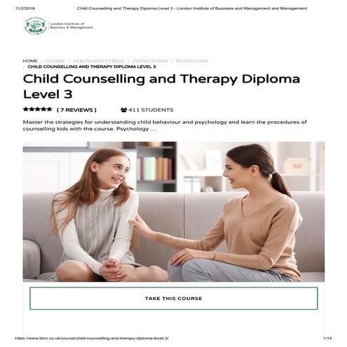 Child Counselling and Therapy Diploma - LIBM | PDF