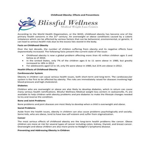 Childhood obesity effects and preventions