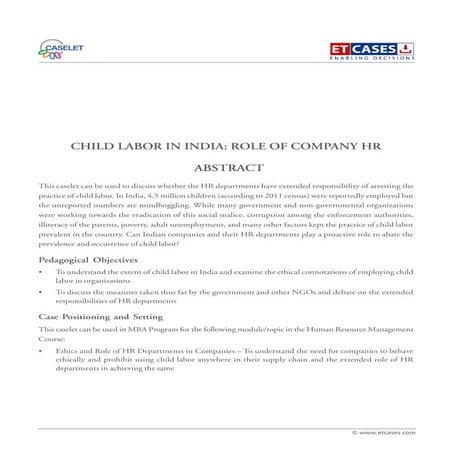 Child Labor in India: Role of Company HR
