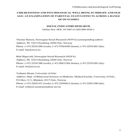Childlessness and psychological wellbeing in midlife and old age an ...