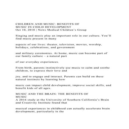 CHILDREN AND MUSIC BENEFITS OF MUSIC IN CHILD DEVELOPMENT 