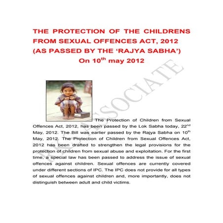Children protection from sexual assault or harassement  act,2012