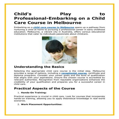 Using Early Education to Shape the Future Child Care Course in ...