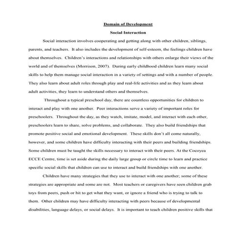 A Child Study on Social Interaction: Observation, Documentation, and Assessme...