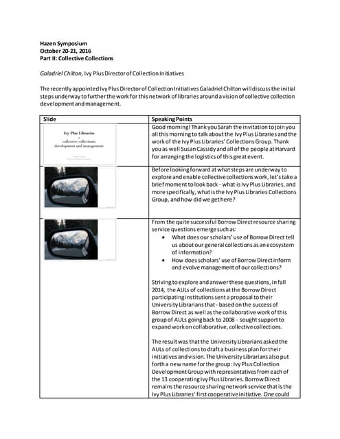 Speaking Points -  Hazen Symposium:...