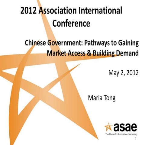China  - Pathways to gaining market access and building demand - ASAE IC2012. Maria Tong
