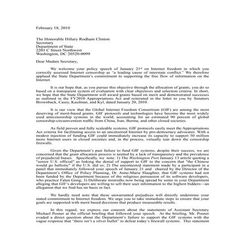 Chinafinal Letter To Clinton Internet Frdom 2 3 10
