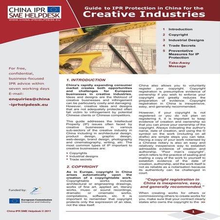 Guide to IPR Protection in China for the Creative Industries