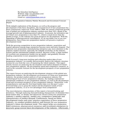 China new preparation industry marker research and investment forecast report