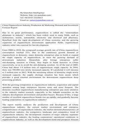 China organosilicon industry production & marketing demand and investment for...