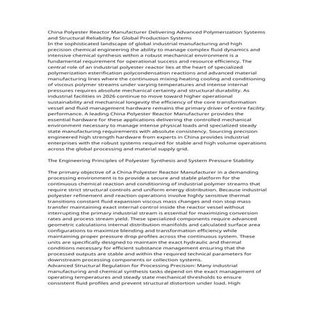Advanced Polyester Reactor Manufacturing in China: Engineering ...