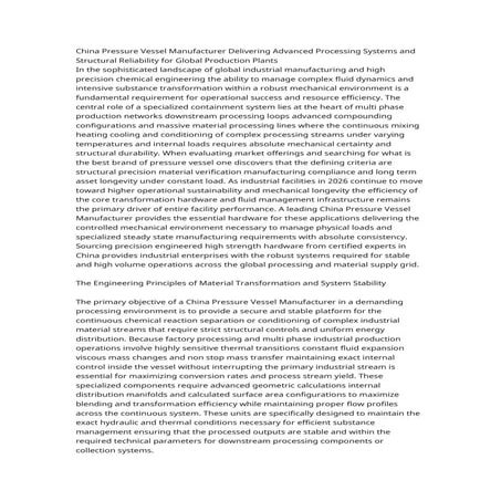 Advanced Pressure Vessel Manufacturing for Industrial Processing and ...