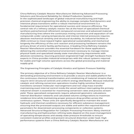 Advanced Catalytic Reactor Manufacturing for Global Refinery Efficiency ...