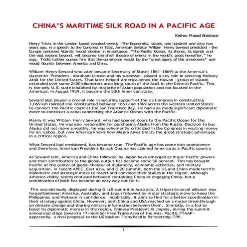 CHINA’S MARITIME SILK ROAD IN A PACIFIC AGE