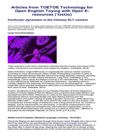 Confucian dynamism in the Chinese ELT context