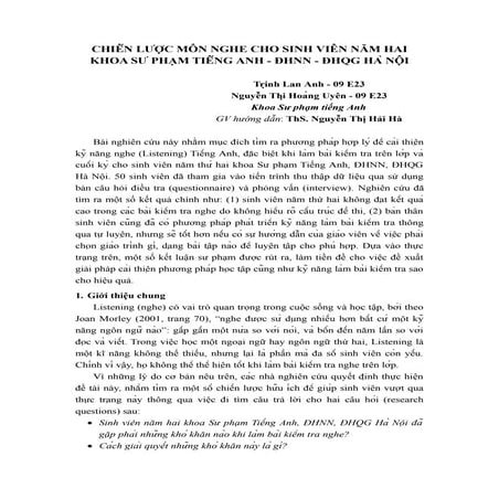 Chiến lược môn nghe cho sinh viên năm hai