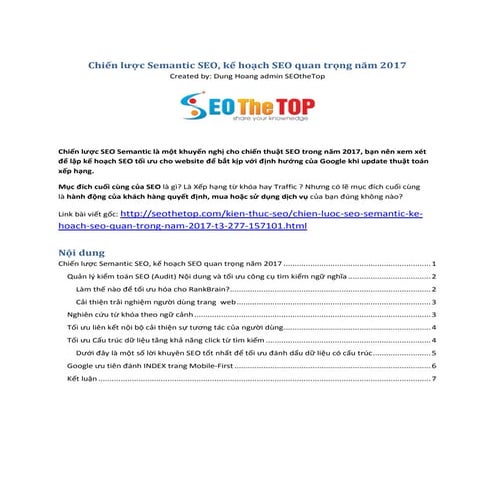 Chiến lược seo simantic, kế hoạch seo hoàn hảo năm 2017