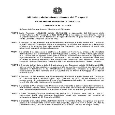 Ordinanza Capitaneria di Porto di Chioggia n. 63/2008