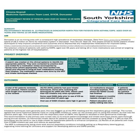 Polypharmacy reviews of asthma and COPD patients over 65 and 10 or more medic...