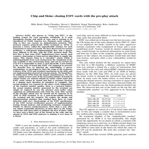 Chip and Skim: cloning EMV cards with the pre-play attack