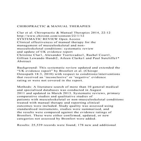 CHIROPRACTIC & MANUAL THERAPIESClar et al. Chiropractic & .docx
