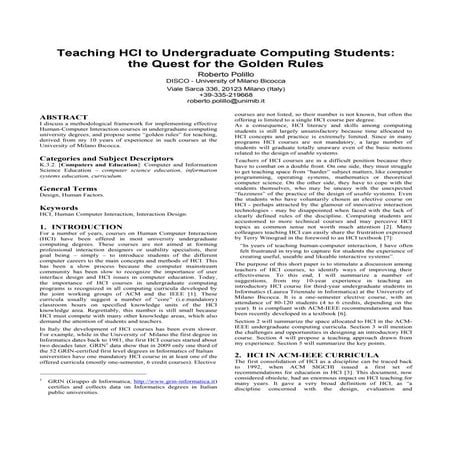 Teaching HCI to Undergraduate Computing Students: the Quest for the Golden Rules