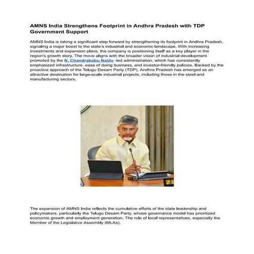 AMNS India Strengthens Footprint in Andhra Pradesh with TDP Government ...